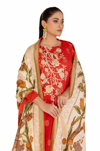 GUL AHMED-3PC Unstitched Embroidered Printed Jacquard Suit with Jacquard Dupatta MJ-42039