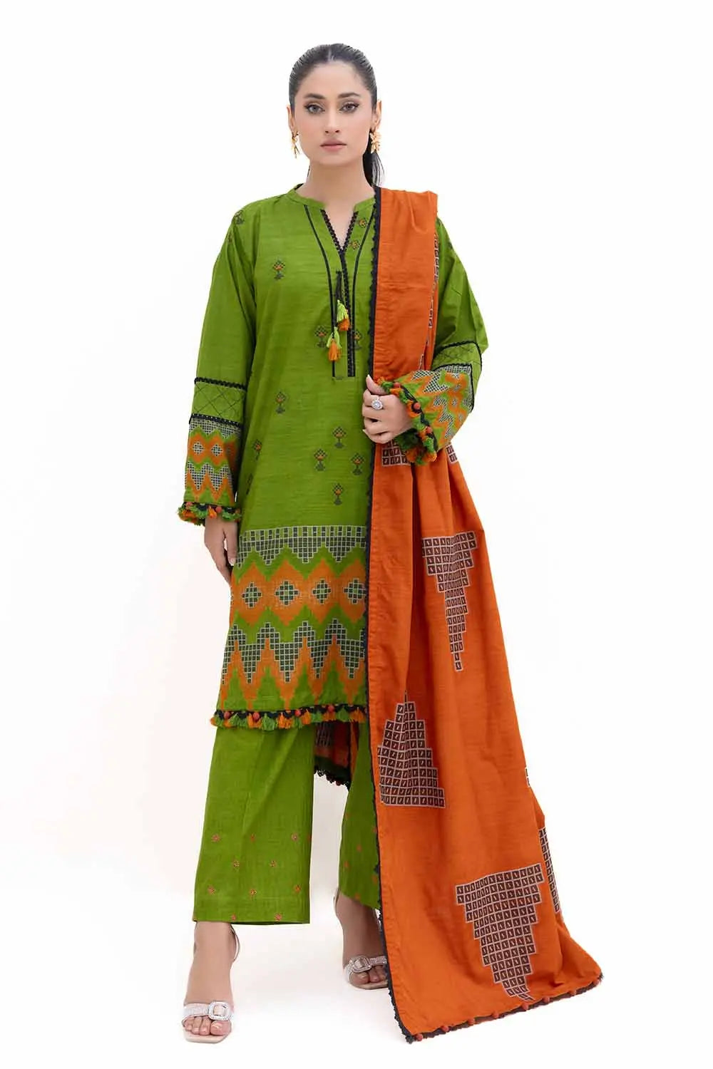 GUL AHMED -3PC Unstitched Jacquard Suit with Embroidered Khaddar Trouser MJ-42050