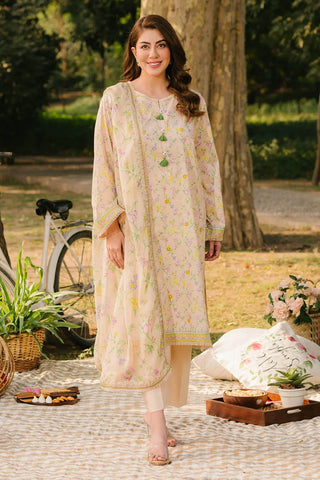 GUL AHMED -3 Piece Unstitched Embroidered Printed Lawn Suit with Embroidered Printed Chiffon Dupatta BM-52027