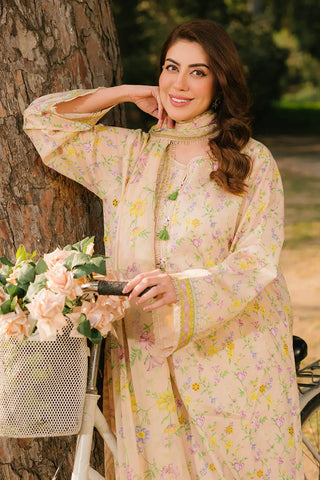 GUL AHMED -3 Piece Unstitched Embroidered Printed Lawn Suit with Embroidered Printed Chiffon Dupatta BM-52027
