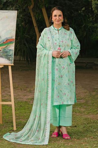 GUL AHMED -3 Piece Unstitched Embroidered Printed Lawn Suit with Embroidered Printed Chiffon Dupatta BM-52008