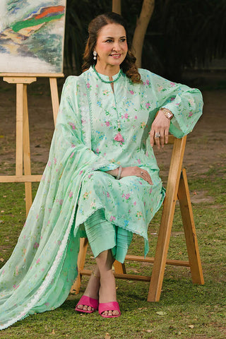 GUL AHMED -3 Piece Unstitched Embroidered Printed Lawn Suit with Embroidered Printed Chiffon Dupatta BM-52008