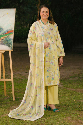 GUL AHMED -3 Piece Unstitched Embroidered Printed Lawn Suit with Embroidered Printed Chiffon Dupatta BM-52007