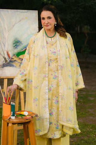 GUL AHMED -3 Piece Unstitched Embroidered Printed Lawn Suit with Embroidered Printed Chiffon Dupatta BM-52007