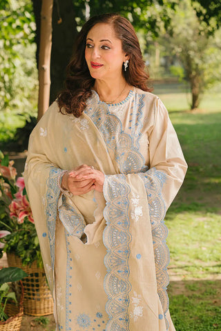 GUL AHMED -3 Piece Unstitched Embroidered Lawn Suit with Embroidered Denting Lawn Dupatta DN-42041