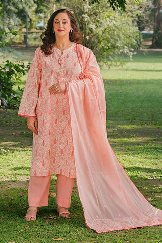 GUL AHMED -3 Piece Unstitched Lacquer Printed Lawn Suit with Embroidered Denting Lawn Dupatta DN-52002