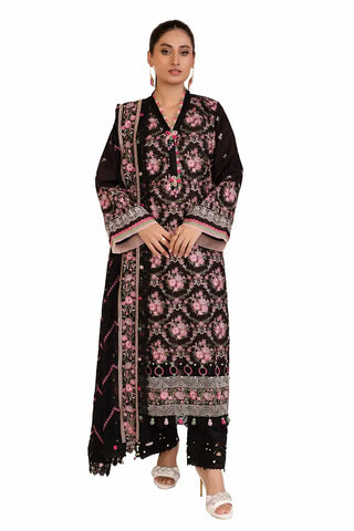 GUL AHMED -3PC Unstitched Embroidered Printed Cambric Suit with Embroidered Chiffon Dupatta PM-42014