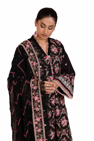 GUL AHMED -3PC Unstitched Embroidered Printed Cambric Suit with Embroidered Chiffon Dupatta PM-42014