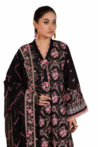 GUL AHMED -3PC Unstitched Embroidered Printed Cambric Suit with Embroidered Chiffon Dupatta PM-42014
