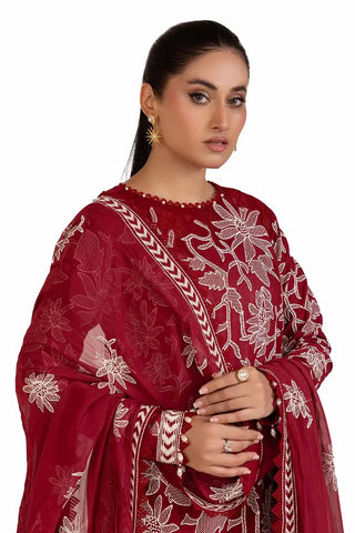 GUL AHEMD -3PC Unstitched Embroidered Printed Cambric Suit with Embroidered Chiffon Dupatta PM-42043