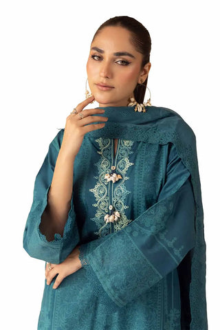 GUL AHMED -3PC Unstitched Embroidered Printed Cambric Suit with Embroidered Chiffon Dupatta PM-42044