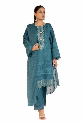 GUL AHMED -3PC Unstitched Embroidered Printed Cambric Suit with Embroidered Chiffon Dupatta PM-42044