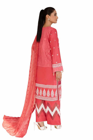 GUL AHMED -3PC Unstitched Embroidered Printed Cambric Suit with Embroidered Chiffon Dupatta PM-42045
