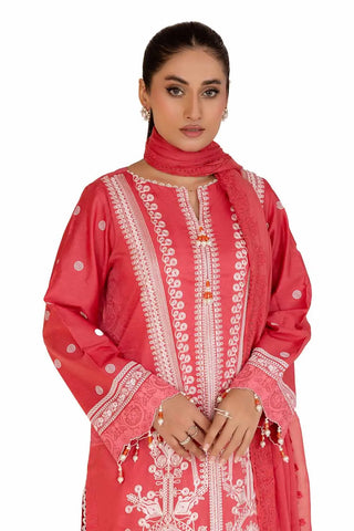 GUL AHMED -3PC Unstitched Embroidered Printed Cambric Suit with Embroidered Chiffon Dupatta PM-42045