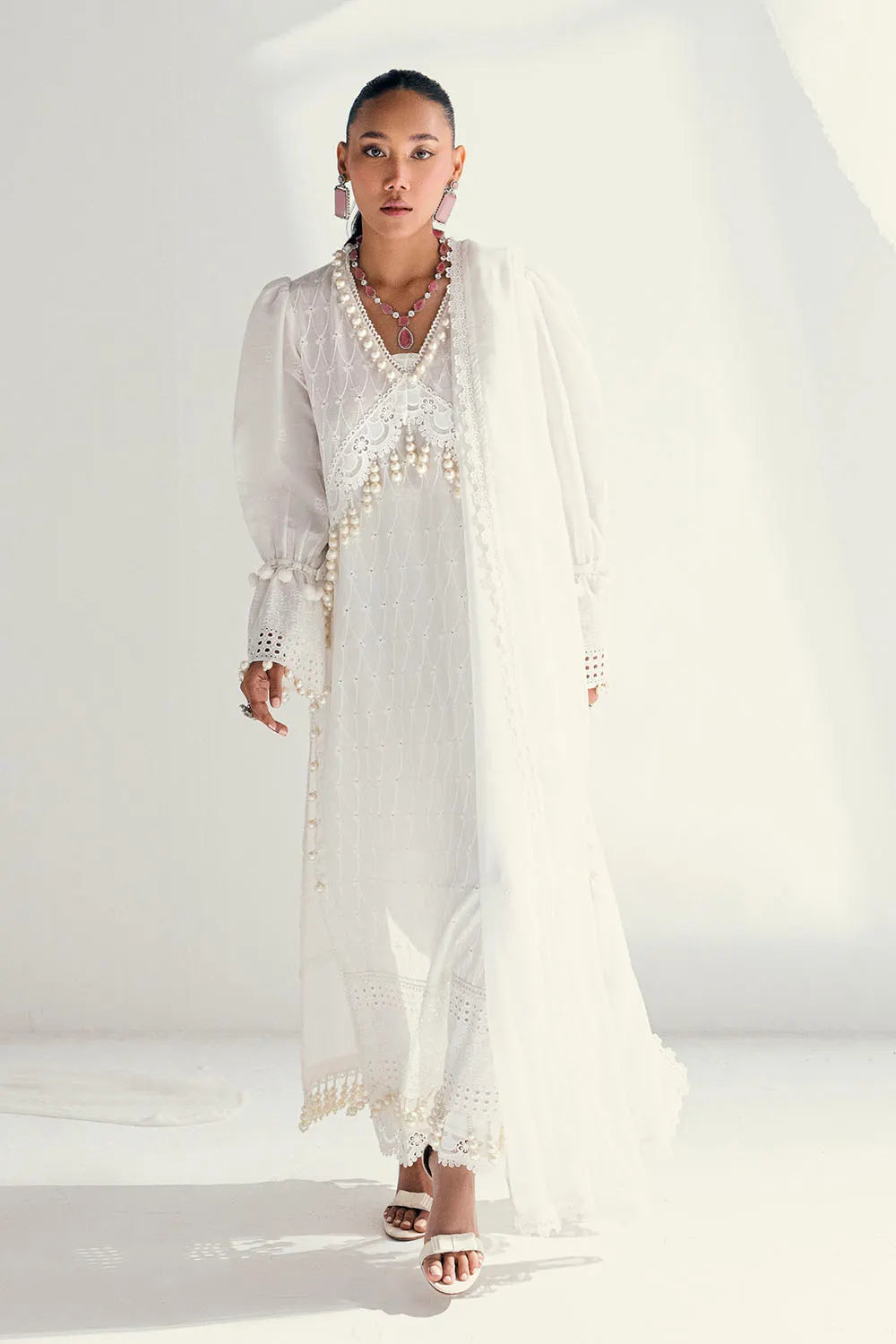 GUL AHMED-3 Piece Unstitched Schiffli Embroidered Lawn Suit with Schiffli Embroidered Chiffon Dupatta PM-52052