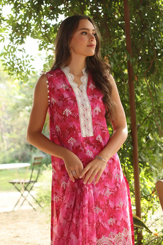 GUL AHMED-3 Piece Unstitched Embroidered Printed Lawn Suit with Embroidered Printed Chiffon Dupatta PR-52004