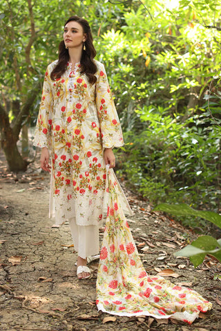 GUL AHMED-3 Piece Unstitched Embroidered Printed Lawn Suit with Printed Chiffon Dupatta PR-52006