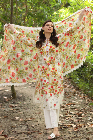 GUL AHMED-3 Piece Unstitched Embroidered Printed Lawn Suit with Printed Chiffon Dupatta PR-52006