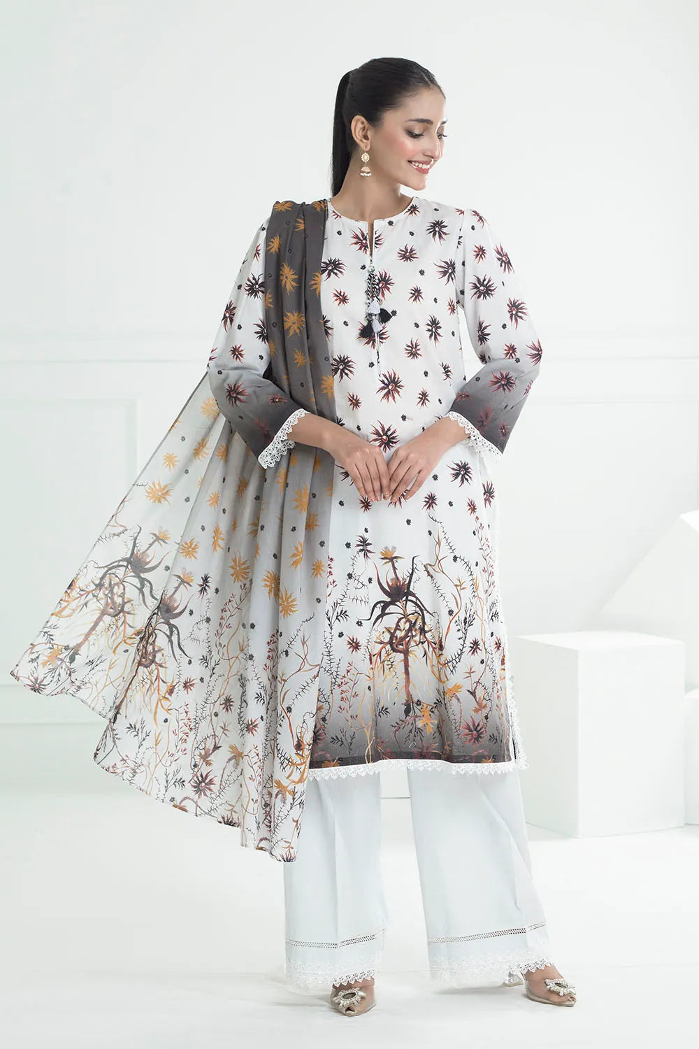 GUL AHEMD -3 Piece Unstitched Jacquard Suit with Printed Lawn Dupatta CL-52502