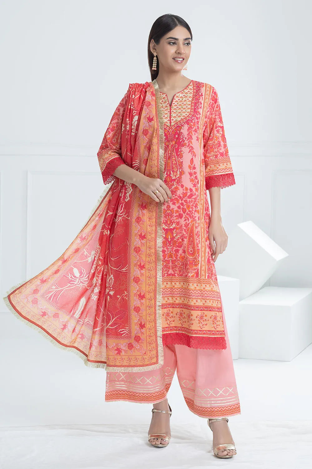 GUL AHMED-3 Piece Unstitched Printed Lawn Suit CL-52090