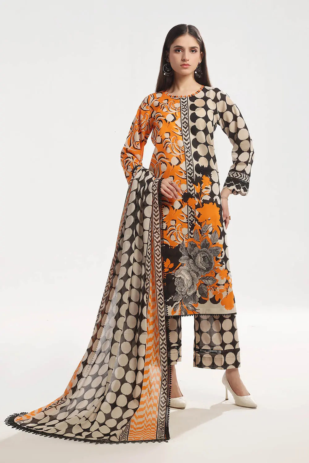 GUL AHMED-3 Piece Unstitched Printed Lawn Suit with Printed Lawn Dupatta CL-52527
