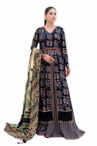 GUL AHMED -3PC Unstitched Gold Printed Polyestor Suit with Printed Sequins Stripe Dupatta SP-42045