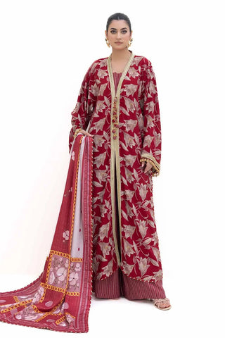 GUL AHMED -3PC Unstitched Gold Printed Polyestor Suit with Printed Sequins Stripe Dupatta SP-42046