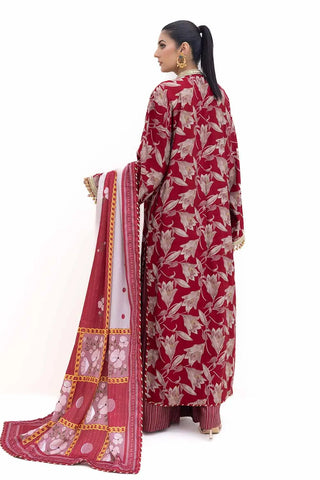 GUL AHMED -3PC Unstitched Gold Printed Polyestor Suit with Printed Sequins Stripe Dupatta SP-42046