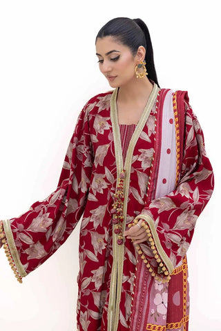 GUL AHMED -3PC Unstitched Gold Printed Polyestor Suit with Printed Sequins Stripe Dupatta SP-42046