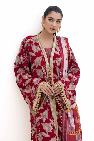 GUL AHMED -3PC Unstitched Gold Printed Polyestor Suit with Printed Sequins Stripe Dupatta SP-42046