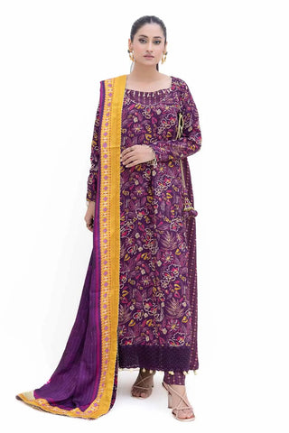 GUL AHMED -3PC Unstitched Gold Printed Polyestor Suit with Printed Sequins Stripe Dupatta SP-42047