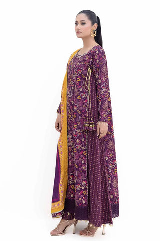 GUL AHMED -3PC Unstitched Gold Printed Polyestor Suit with Printed Sequins Stripe Dupatta SP-42047