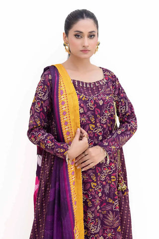 GUL AHMED -3PC Unstitched Gold Printed Polyestor Suit with Printed Sequins Stripe Dupatta SP-42047