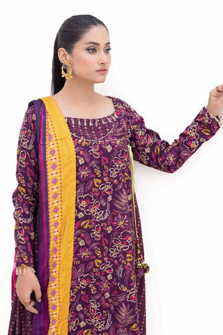 GUL AHMED -3PC Unstitched Gold Printed Polyestor Suit with Printed Sequins Stripe Dupatta SP-42047