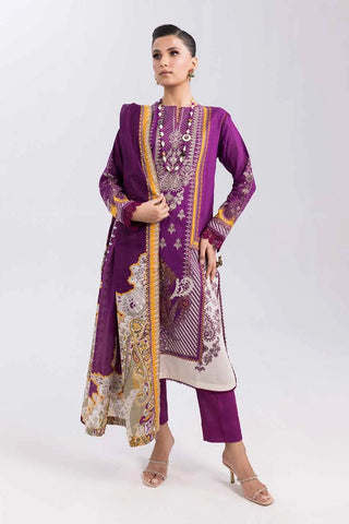 GUL AHMED-2PC Unstitched Embroidered Printed Cambric Shirt with Lawn Dupatta TCE-42003