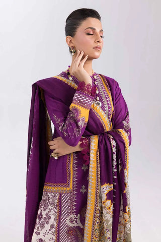 GUL AHMED-2PC Unstitched Embroidered Printed Cambric Shirt with Lawn Dupatta TCE-42003