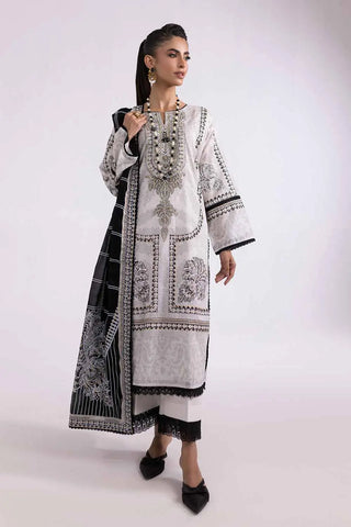 GUL AHMED-2PC Unstitched Embroidered Printed Cambric Shirt with Lawn Dupatta TCE-42004