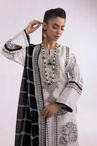 GUL AHMED-2PC Unstitched Embroidered Printed Cambric Shirt with Lawn Dupatta TCE-42004