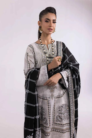 GUL AHMED-2PC Unstitched Embroidered Printed Cambric Shirt with Lawn Dupatta TCE-42004