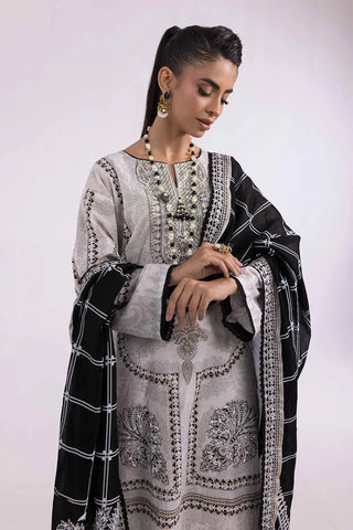 GUL AHMED-2PC Unstitched Embroidered Printed Cambric Shirt with Lawn Dupatta TCE-42004