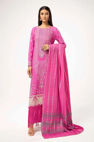 GUL AHEMD -3 Piece Unstitched Lacquer Printed Stripe Karandi Suit with Yarn Dyed Dupatta YD-42001