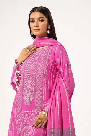 GUL AHEMD -3 Piece Unstitched Lacquer Printed Stripe Karandi Suit with Yarn Dyed Dupatta YD-42001