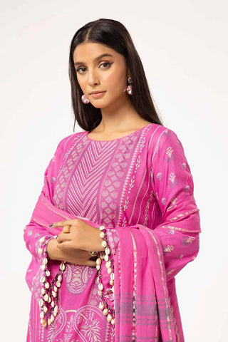 GUL AHEMD -3 Piece Unstitched Lacquer Printed Stripe Karandi Suit with Yarn Dyed Dupatta YD-42001